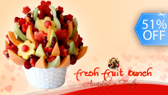 [Imagen:¡Paga Q190 en lugar de Q385 por Arreglo Frutal de San Valentín con 75 Pinchos en Forma de Flores de Fresh Fruit Bunch!]