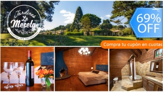 [Imagen:Romántica Estadía en Cabaña con Chimenea y Tina, Botella de Vino, Desayunos y Más.]