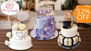 [Imagen:Pastel de 60 Porciones con Relleno Premium Decorado para Boda, 15 Años o Graduación.]