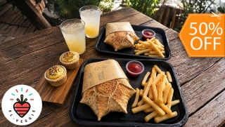 [Image: 2 Star Wraps Veganos + 2 Ordenes de Papas + 2 Limonadas + 2 Cupcakesm]