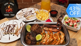 [Image: ¡Parrillada Mar y Tierra para Compartir! Lomito o Puyazo, Camarones, Pulpo, Bebidas, Postres y Másm]