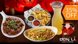 [Image: Menú para 2 en Don Li: Pollo Teriyaki + Arroz Cantones Vegetariano + Wantanes de Pollo + Pichel de Té Heladom]