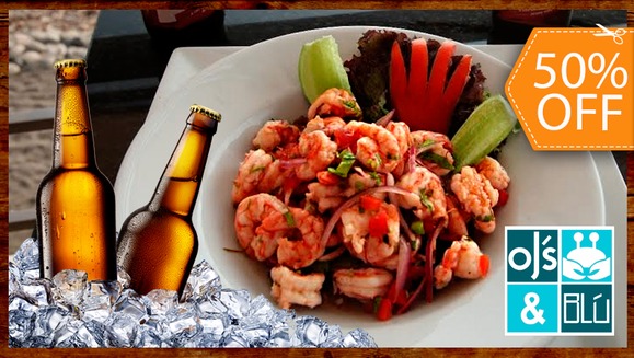 [Image: ¡Paga $13 en lugar de $26 por 2 Cócteles o Ceviches (7 onzas c/u) a Elección entre Ceviche de Pescado Tradicional o Tropical Fish o Cóctel de Camarones en Salsa Rosada, de Mariscada o de Conchas + 2 Cervezas o Sodas!m]