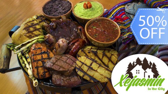 [Image: ¡Tecpán Style! ¡Paga Q99 en vez de Q198 por Parrillada Xejasmin para 2 con: 8 oz de Puyazo + 8 oz de Pollo + 8 oz de Lomo de Cerdo Adobado o Costilla + 2 Longanizas + 2 Chorizos + Guacamol, Frijoles, Papas Asadas, Cebollines + Tortillas o Pan y Más!m]
