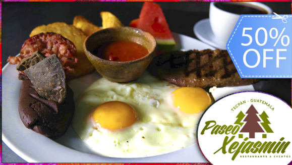 [Image: ¡Tecpán Style! ¡Paga Q65 en lugar de Q130 por 2 Desayunos Xejasmin con: 2 Huevos al Gusto + 5 oz de Puyazo + Frijoles + Plátanos Fritos + Queso Fresco + Fruta de Temporada + Café con Refill o Jugo de Naranja + Avena con Pan y Banano!m]