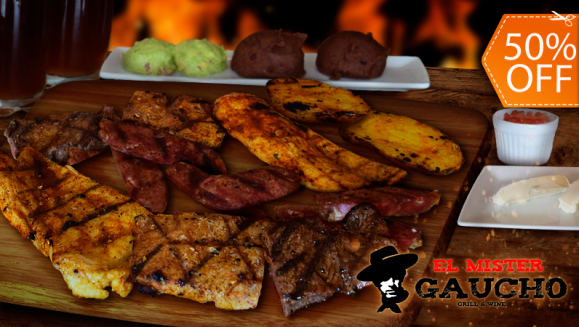 [Image: ¡Paga $14.75 en Vez de $29.49 por 1 Parrillada para 2 Personas con: 5 Onzas de Lomo de Res + 5 Onzas de Lomo de Cerdo + 5 Onzas de Pechuga de Pollo + 6 Onzas de Chorizo + 2 Órdenes de Frijoles, Guacamole, Papas Asadas y Nachos + 2 Tés Helados!m]