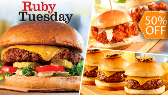[Image: ¡Paga $25 en Lugar de $49.91 por Banquete para 4 que Incluye: Entrada Thai Spring Rolls + 4 Platos Fuertes a Elección entre Chicken BLT, Ruby´s Classic Burger, Ruby Minis o Buffalo Chicken Minis + 4 Sodas o Tés Helados! ¡Solo 300 Cupones Disponibles!m]