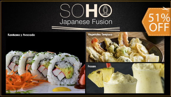 [Image: ¡Paga $24 en lugar de $48.55 por Banquete de Sushi para 4 que Incluye: Vegetales Tempura para Compartir + 4 Sushi Rolls (Philadelphia, Teriyaki Chicken, Cordon Bleu y Kanikama y Avocado) + 4 Frozen! ¡Sólo 300 Cupones Disponibles!m]