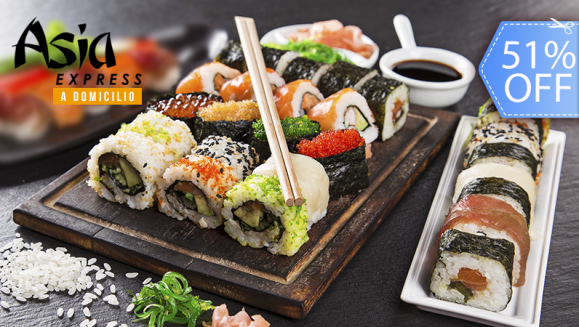 [Image: ¡Paga Q99 en lugar de Q200 por 2 Rollos de Sushi a Elección entre: Vegetariano, Salmón, Cangrejo y Seaseme Roll + 2 Bebidas!m]
