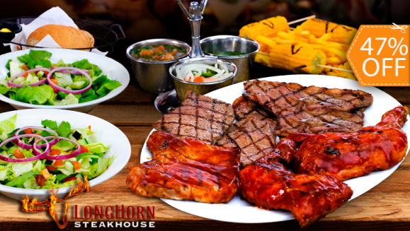 [Image: ¡Paga $29.95 en Lugar de $54.95 por Parrillada para 4 que Incluye: 2 Libras de Pollo + 1 Libra de Lomo de Cerdo + 1 Libra de Churrasco + Bowl de Ensalada + Salsas de la Casa + Papas Fritas o Asadas + Pan con Mantequilla y Pichel de Soda o Té Helado!m]
