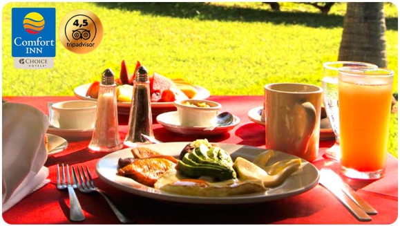 [Image: ¡Paga $47 en Lugar de $105 por Estadía de 1 Noche para 2 Personas + 2 Desayunos Tipo Buffet!m]