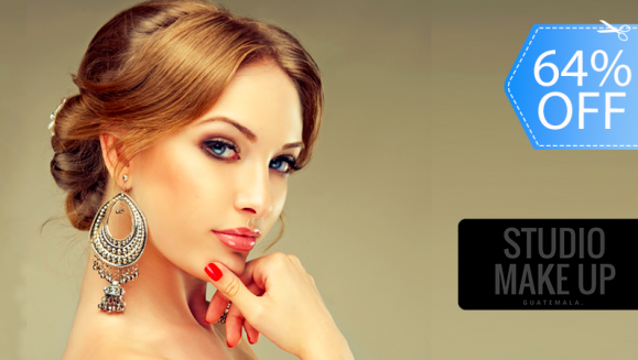 [Image: ¡Paga Q199 en lugar de Q550 por Maquillaje Profesional + Planchado con Ondas, Peinado Medio Recogido o Updo + Pestañas Naturales!m]