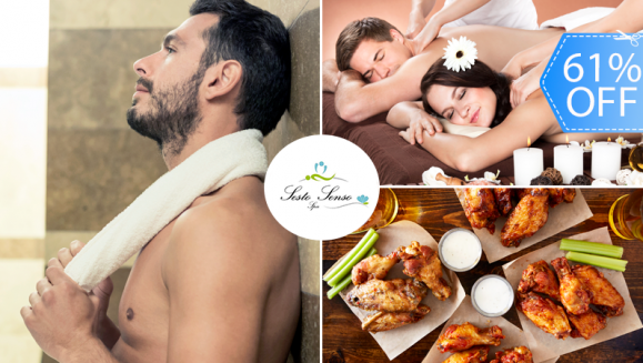 [Image: ¡Paga Q159 en lugar de Q404 por Spa Urbano para 2 con: Sauna Húmedo + Masaje Relajante + Plato de Alitas o Costillas BBQ + 2 Bebidas a Elección entre Cubas, Cervezas, Copas de Vino o Gaseosas!m]