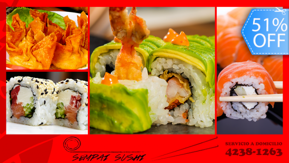 [Image: ¡Paga Q199 en lugar de Q405 por Combo Japonés a Domicilio para 4 que Incluye: 4 Rollos de Sushi de Especialidad California, California Especial, Ninja y Avocado + Orden de Wonton de Camarón + 4 Bebidas!m]