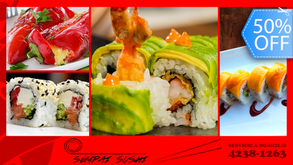 [Image: ¡Paga Q199 en lugar de Q398 por Combo Familiar de Sushi a Domicilio con 5 Rollos de Especialidad: 2 Mango Rolls, 2 Avocado Rolls y 1 California Roll + Entrada de Spicy Peppers + 1 Ensalada Sempai!m]