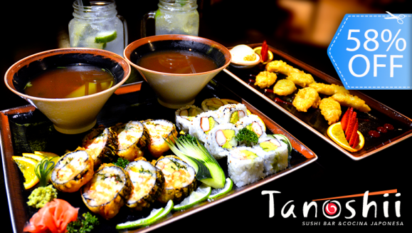 [Image: ¡Paga Q120 en lugar de Q286 por Menú Japonés para 2 que Incluye: 2 Sopas Miso + 1 California Roll + 1 Sake Tempura Maki + 1 Banana en Tempura con Helado de Vainilla + 2 Bebidas!m]