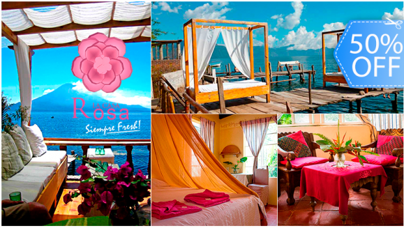 [Image: ¡Paga Q499 en lugar de Q1,000 por Inolvidable Estadía para 2 en Habitación Doble Frente al Lago de Atitlán + Sauna Temazcal + Sesión de Fotos en Jardín y Lounge + Desayunos!m]