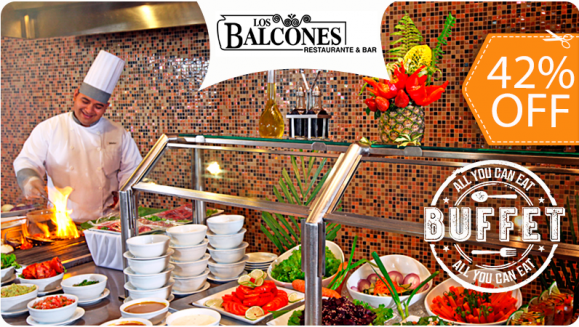 [Image: ¡Paga $30 en Lugar de $51.90 por Almuerzo o Cena Buffet para 2 con: Cocina Internacional, Parrillada, Barra de Ensaladas, Entremeses, Guarniciones, Postres y Más + 2 Jugos Naturales + 2 Cafés!m]