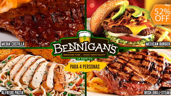 [Image: ¡Paga $29.99 en Lugar de $61.87 por Banquete para 4 Personas con: 1 Entrada de Torre de Cebolla + 4 Platos Fuertes a Elección: Irish Grilled Steak, Mexican Burger, Alfredo Pasta, Crispy Chicken Tenders y Media Costilla + 1 Jarra de Soda o Té!m]
