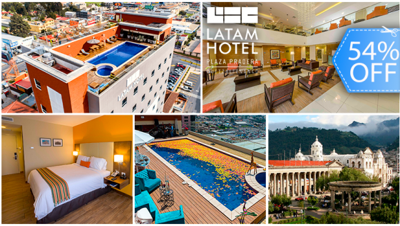 [Image: ¡Paga Q559 en lugar Q1,227 por Estadía para 2 Adultos en Junior Suite o Familiar en Double Queen + 2 Desayunos Buffet + Cóctel de Bienvenida + Acceso al Roof Top con Piscina Climatizada, Jacuzzi, Sauna Seco y Gimnasio!m]
