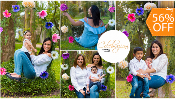 [Image: ¡Paga $22 en Lugar de $50 Sesión Fotográfica en Exterior hasta para 5 personas con Columpio Decorado con Guirnalda de Flores + 25 Fotos Editadas en Formato Digital!m]