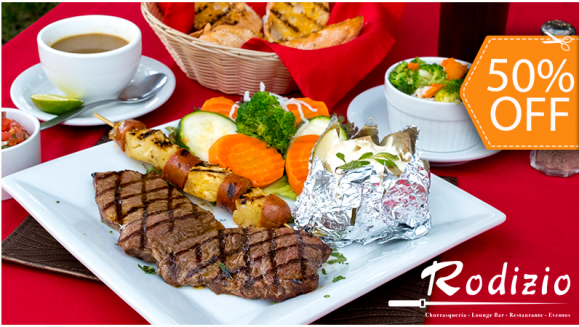 [Image: ¡Paga $17.50 en Lugar de $35 por 2 Platos a Elección entre: Puyazo con Salsa Jalapeña o Lomo de Cerdo con Salsa de Tamarindo o Churrasco Brasileiro con Chorizo Trinchado y Piña + 2 Entradas + 2 Bebidas!m]