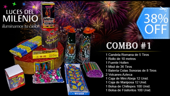 [Image: ¡Paga Q185 en vez de Q300 por Kit de Juegos Pirotécnicos con: 1 Candela Romana de 5 Tiros + 1 Rollo de 10 metros + 1 Fuente Hollen + 1 Misil de 36 Tiros + 1 Batería Colas Sonoras de 8 Tiros + 2 Volcanes Azteca + 1 Caja de Mini Abeja y Más!m]