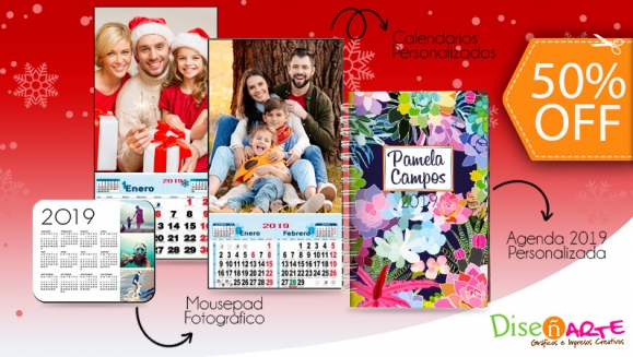 [Image: ¡Paga $8.50 en Lugar de $17 por Artículo Personalizado a Elección: Agenda 2019 o 12 Calendarios Personalizados o 4 Mouse Pads!m]
