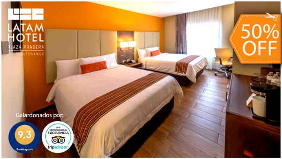 [Image: ¡Paga $75 en Lugar de $150 por Estadía Familiar en Quetzaltenango, Guatemala: Habitación Doble para 2 Adultos y 2 Niños + 2 Desayuno Buffet + 2 Cócteles de Bienvenida + Acceso al Roof Top con Piscina Climatizada, Jacuzzi, Sauna Seco y Gimnasio!m]
