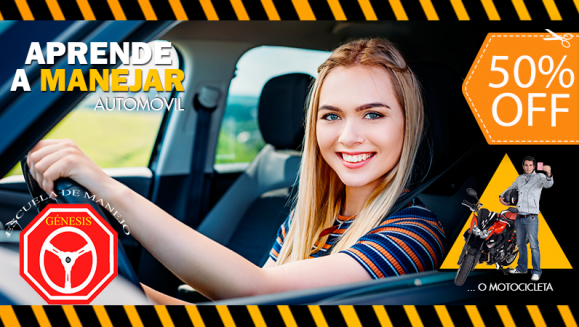 [Image: ¡Paga $60 en lugar de $120 por Clases de Manejo de Auto o Moto Standard con: 12 Clases Prácticas + 5 Clases Teóricas y de Mecánica Básica + Asesoría para Trámite de Licencia + 20% de Descuento en Exámenes y Material de Estudio!m]