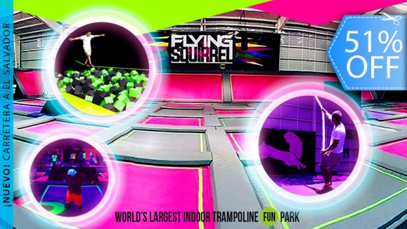 [Image: ¡Paga Q85 en lugar de Q175 por 2 Horas de Saltos en Todas las Atracciones: Freestyle Court, Dunk Hoops, Slackline, Dodgeball Court, Neon Lights, Foam Pits y Rope Swing!m]