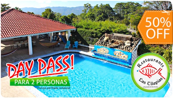[Image: ¡Paga $20 en Vez de $40 por Day Pass + Parrillada para 2 Personas que Incluye: Uso de la Piscina + Entrada de Yuca Frita o Nachos + 6 Oz. de Lomito + 6 Oz. de Pollo + Chorizos + Casamiento + Papas + Cuajada + Chirmol + Tortillas + 4 Bebidas!m]