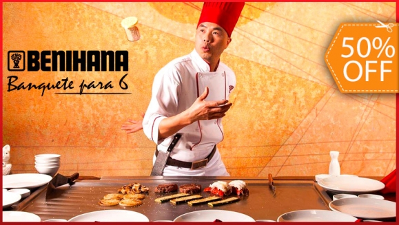 [Image: ¡Paga $49.95 en Lugar de $100.59 por Menú Teppanyaki para 6 Personas con: 1 Teriyaki Steak, 1 Julianne Steak, 1 Benihana Steak, 1 Hibachi Chicken, 1 Spicy Chicken, 1 Lemon Chicken + 6 Órdenes de Arroz Frito + 6 Sopas + 6 Ensaladas + 6 Sodas!m]