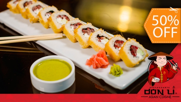 Image of Don Li: 5 Rolls de Sushi + Wantanes y Pichel de Té Helado