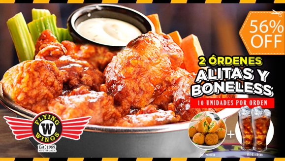 Image of Flying Wings: 10 Alitas + 10 Boneless + Potato Balls + 2 Sodas