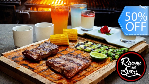 Image of Rincón del Steak: 1 Libra de Lomito al Trapo, Guarniciones, 2 Bebidas, 2 Postres y Más.
