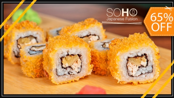 [Image: ¡Paga 	$12.95 en Lugar de $36.74 por 30 Piezas de Sushi: 1 Rollo de Tropical Maki + 1 Rollo de Cordon Bleu + 1 Rollo de Yaki Roll + 2 Limonadas o Sodas + 1 Brownie Tempura para Compartir!m]