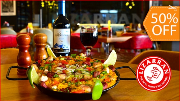 [Image: ¡Paga $18 en Lugar de $36 por Menú para Llevar que Incluye: 1 Paella de Carnes para 2 Personas + 1 Botella de Vino Los Riscos, Cabernet o Carmenere!m]