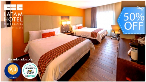 [Image: ¡Paga Q599 en lugar Q1,200 por Estadía Familiar en LATAM: Habitación Doble Queen para 2 Adultos y hasta 2 Niños + 4 Desayunos Buffet + Acceso al Roof Top con Piscina Climatizada, Jacuzzi, Sauna Seco y Gimnasio!m]