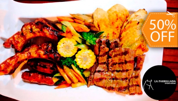 [Image: ¡Paga $14 en Lugar de $28 por Parillada Gaucha para 2 con: 8 Onzas de Lomito de Aguja + 8 Onzas de Pollo + 8 Onzas de Costilla de Cerdo + 2 Chorizos Argentinos + Guarnición a Elección + 2 Sodas!m]