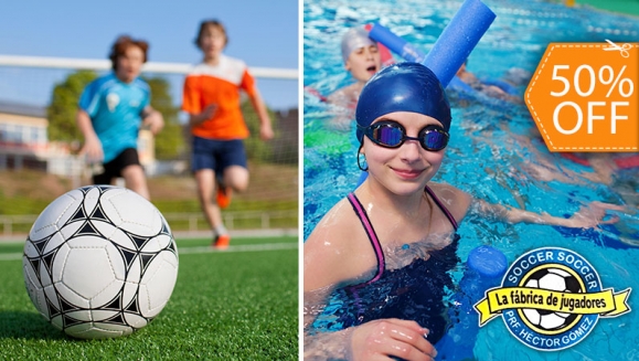 [Image: ¡Paga $15 en Lugar de $30 por 1 Mes de Clases de Fútbol o de Natación + Matricula!m]