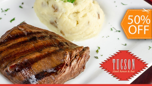 [Image: ¡Paga $10 y Consume $20 en Todo el Menú de Tucson Steak House &amp; Bar! ¡Sólo 1,003 Cupones Disponibles!m]
