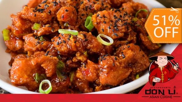 [Image: ¡Paga $12.50 en Lugar de $25.46 por Menú para 2: Pollo Kung Pao, Teriyaki, A La Naranja o Agridulce + 1 Orden de Wantán de Pollo + 1 Orden de Arroz Cantonés + 1 Pichel de Té Verde o de Melocotón en Don Li San Benito y La Gran Vía!m]
