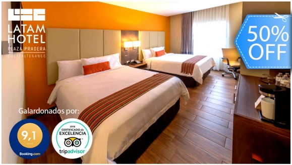 [Image: ¡Paga Q599 en lugar Q1,200 por Estadía Familiar en LATAM: Habitación Doble Queen para 2 Adultos y hasta 2 Niños + 4 Desayunos + Acceso al Roof Top con Piscina Climatizada, Jacuzzi, Sauna Seco y Gimnasio!m]