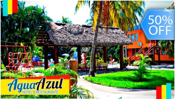 [Image: ¡Paga Q295 en vez de Q590 por Estadía para 2 Adultos y 2 Niños en Habitación Doble en Agua Azul Hotel y Restaurante en el Puerto de San José!m]