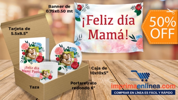 [Image: ¡Qué El Día de Mamá Sea El Más Especial! ¡Paga $12 en Lugar de $24 por Kit Personalizado de Celebración en Casa: Banner + Taza +Tarjeta Media Carta + Portarretrato Redondo + Caja de Regalo + Servicio a Domicilio!m]