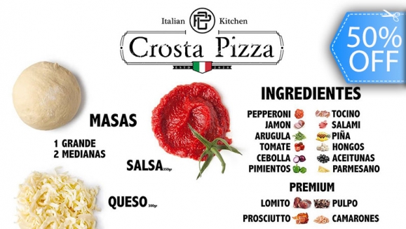 [Image: ¡Haz Pizza en Casa! ¡Paga Q189 en lugar de Q375 por Kit para Hacer Pizzas que Incluye: 2 Masas para Pizzas Medianas + 1 Masa para Pizza Grande + Salsa + Queso + 3 Ingredientes (2 Tradicionales y 1 Premium)!m]