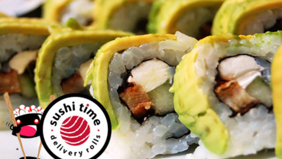 [Image: ¡Paga $11 y consume $22 en todo el menú de Sushi Time! ¡Incluye servicio a domicilio!m]