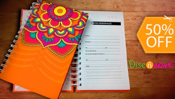 [Image: ¡Paga $7.50 en Lugar de $15 por 1 Agenda Tipo Planificador con Portada de Pasta Dura Full Color y Laminada Matte o Brillante Personalizada!m]