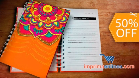 [Image: ¡Paga $7.50 en Lugar de $15 por 1 Agenda Tipo Planificador con Portada de Pasta Dura Full Color y Laminada Matte o Brillante Personalizada!m]